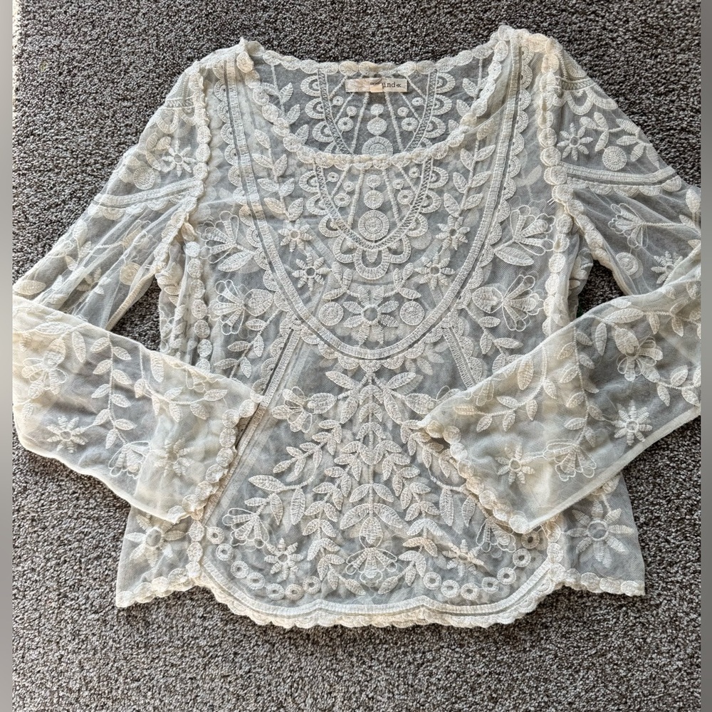 Rewind Cream Knit Blouse with Lace Details - Picture 2 of 6